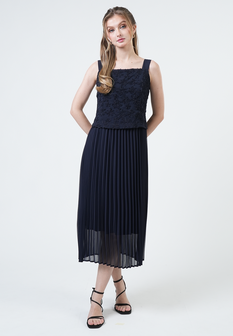 Daphne Lace Bodice Pleated Midi Dress