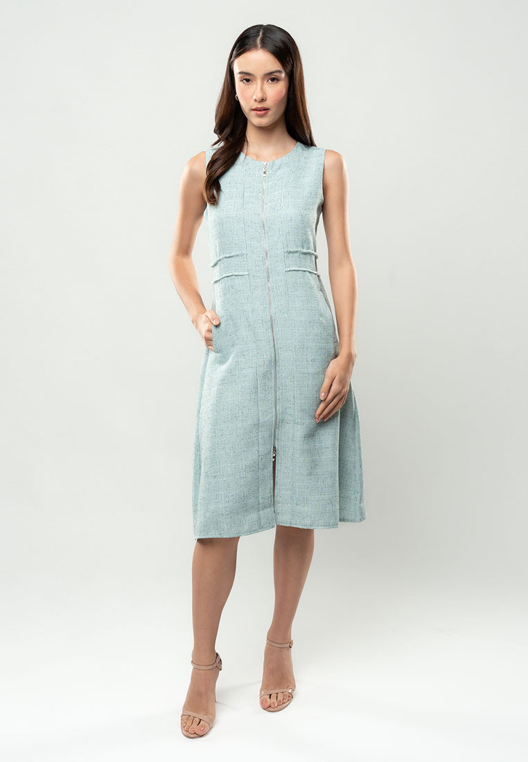 Isabelle Tweed Zip-Front Midi Dress