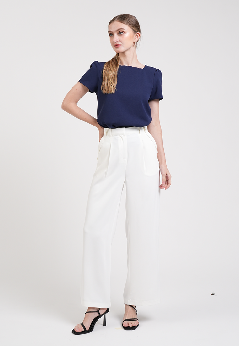 Camille Scalloped Puff-Sleeve Top
