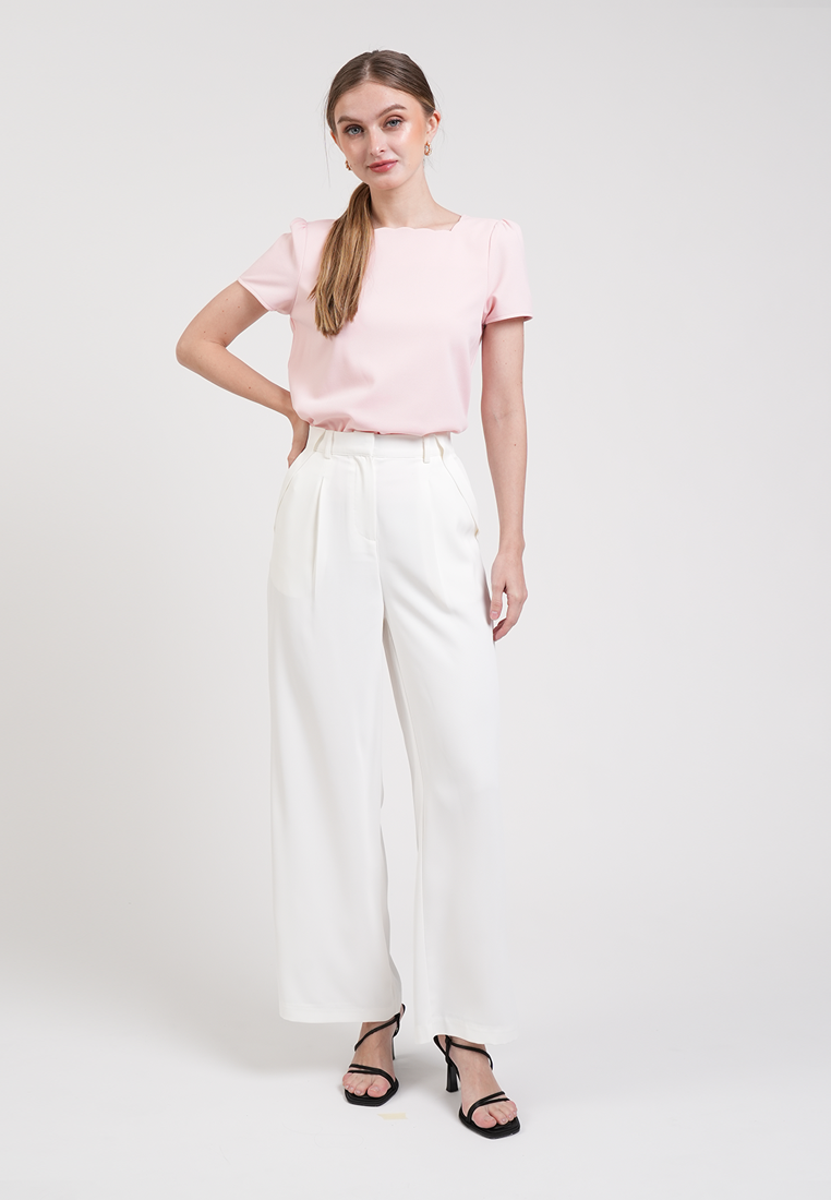 Camille Scalloped Puff-Sleeve Top