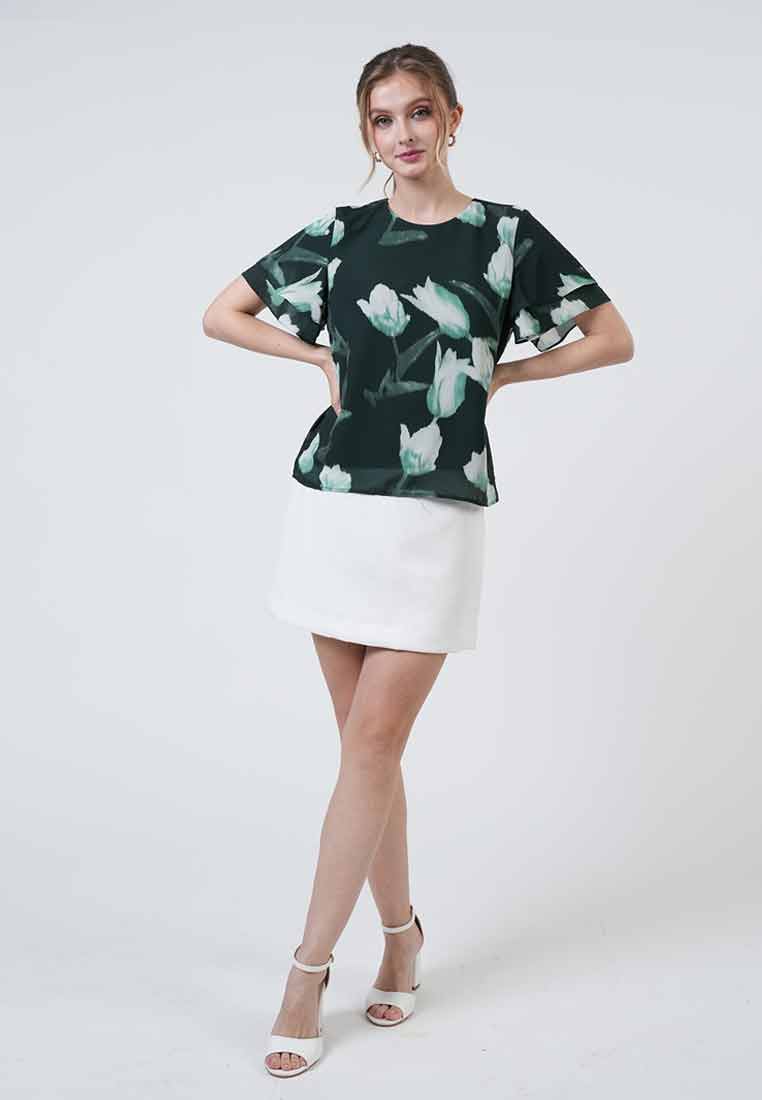 Ivy Tulip Print Double-Flutter Top