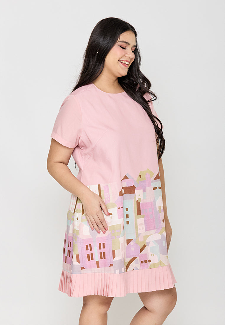 Milly Plus Size Elowen Shift Dress with Pleated Hem Detail