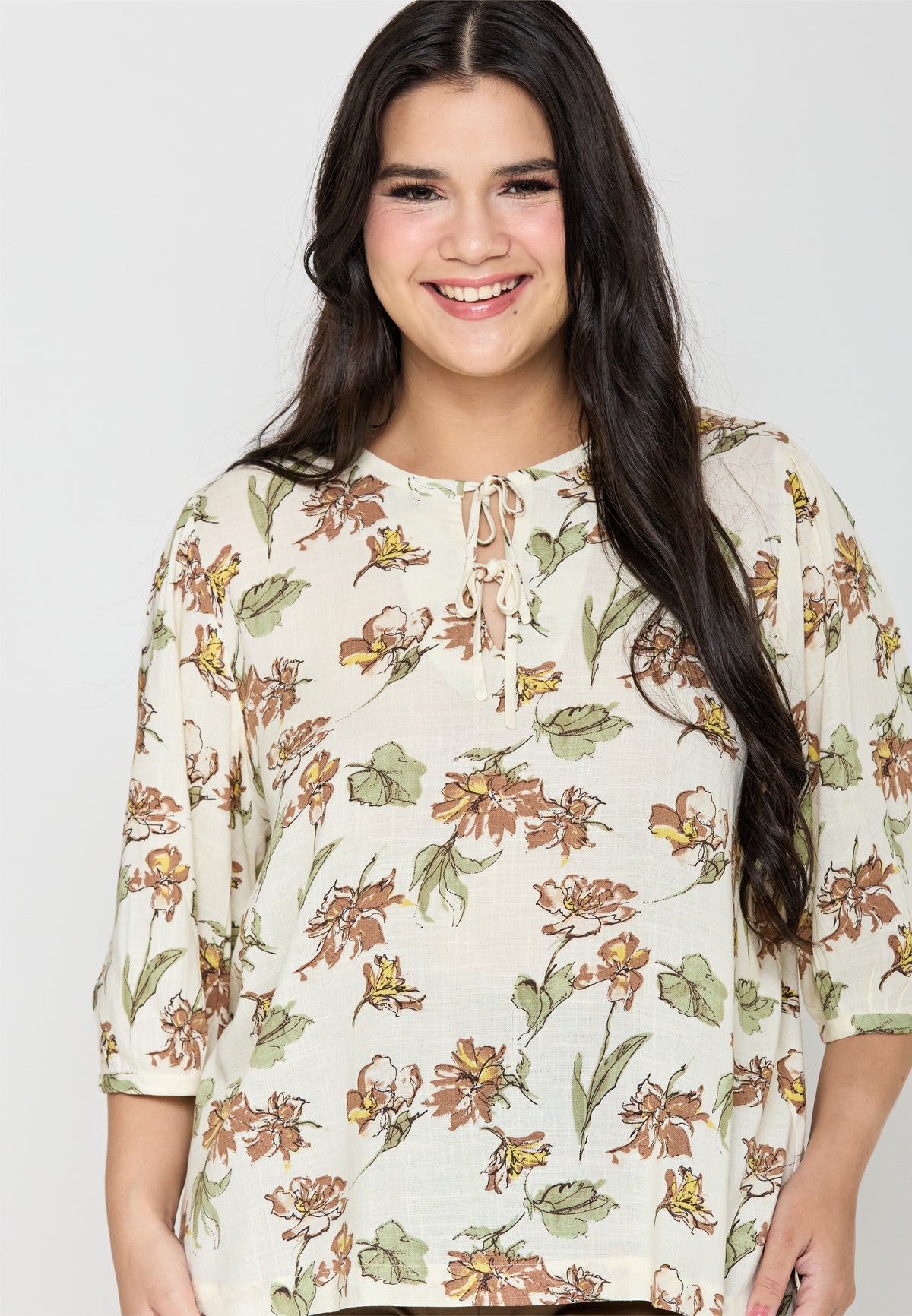 Milly Plus Size Amariya Floral Top with Tie Detail