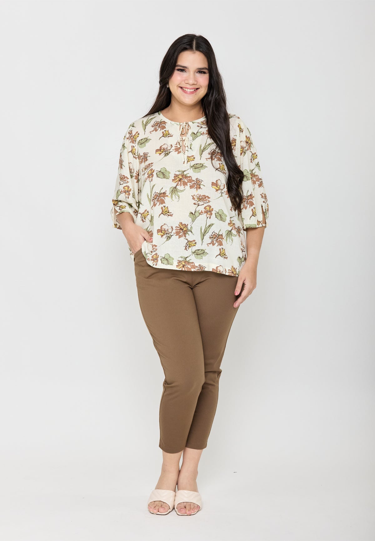 Milly Plus Size Amariya Floral Top with Tie Detail