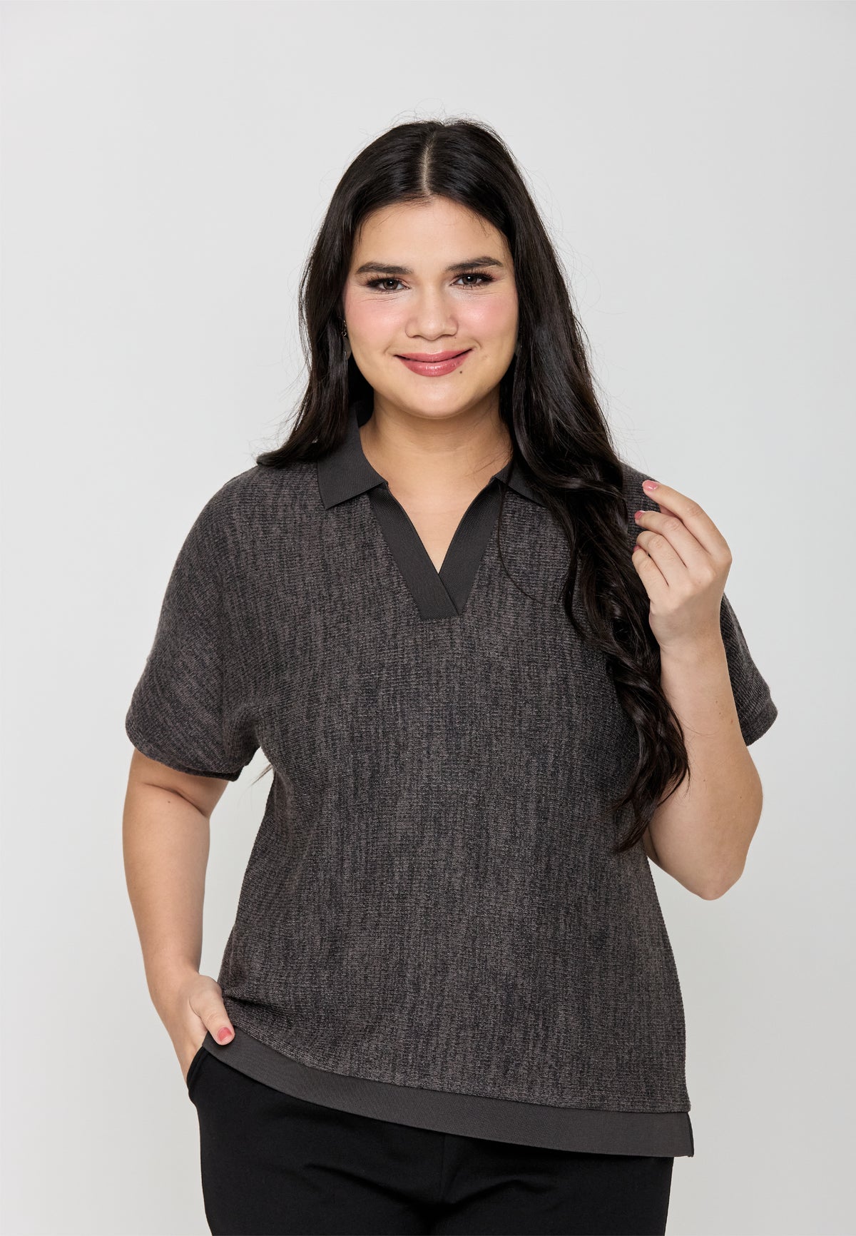 Milly Plus Size Alinara Collared Top with Extended Sleeves
