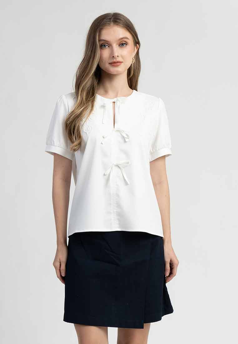 Elia Bow Front Top with Puff Short Sleeves