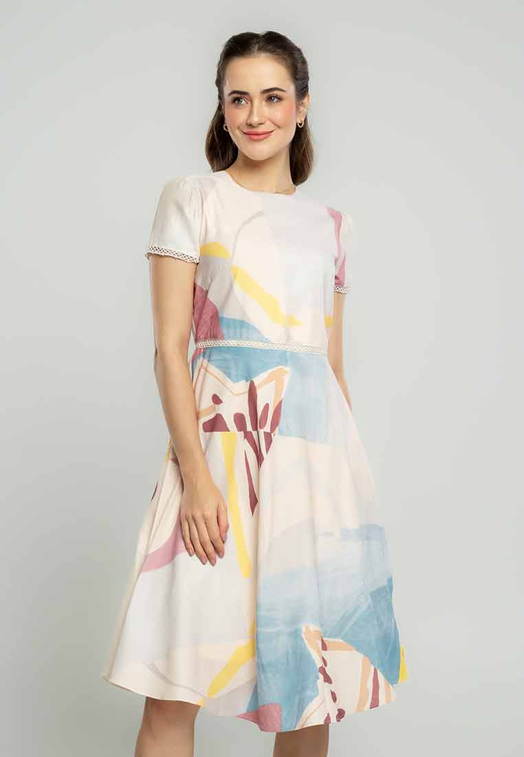 Celestine Abstract A-Line Print Dress