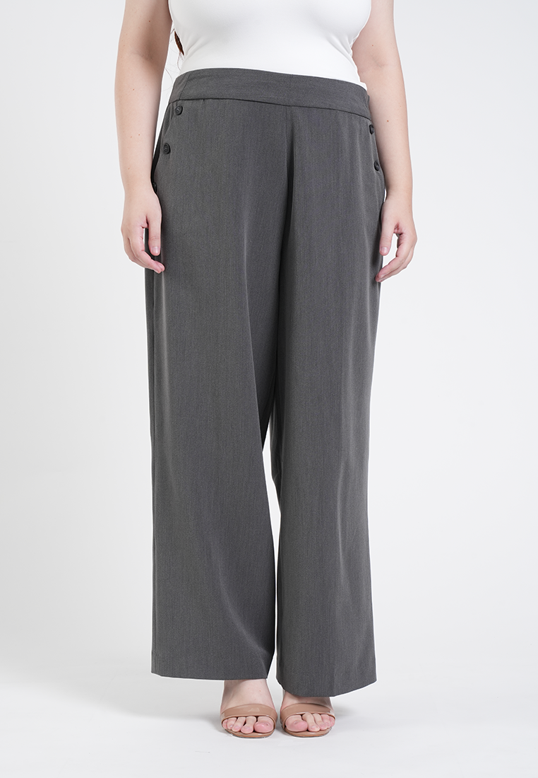Milly Plus Size Vivienne Side-Button Wide-Leg Trousers
