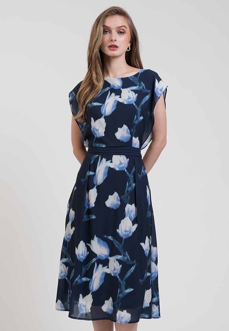 Violet Tulip Print Midi Dress