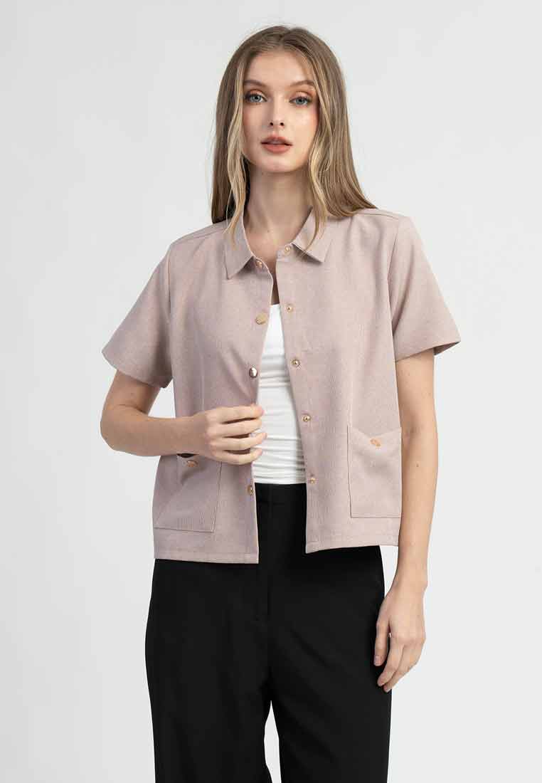 Carys Collared Short Sleeve Button-Down Top
