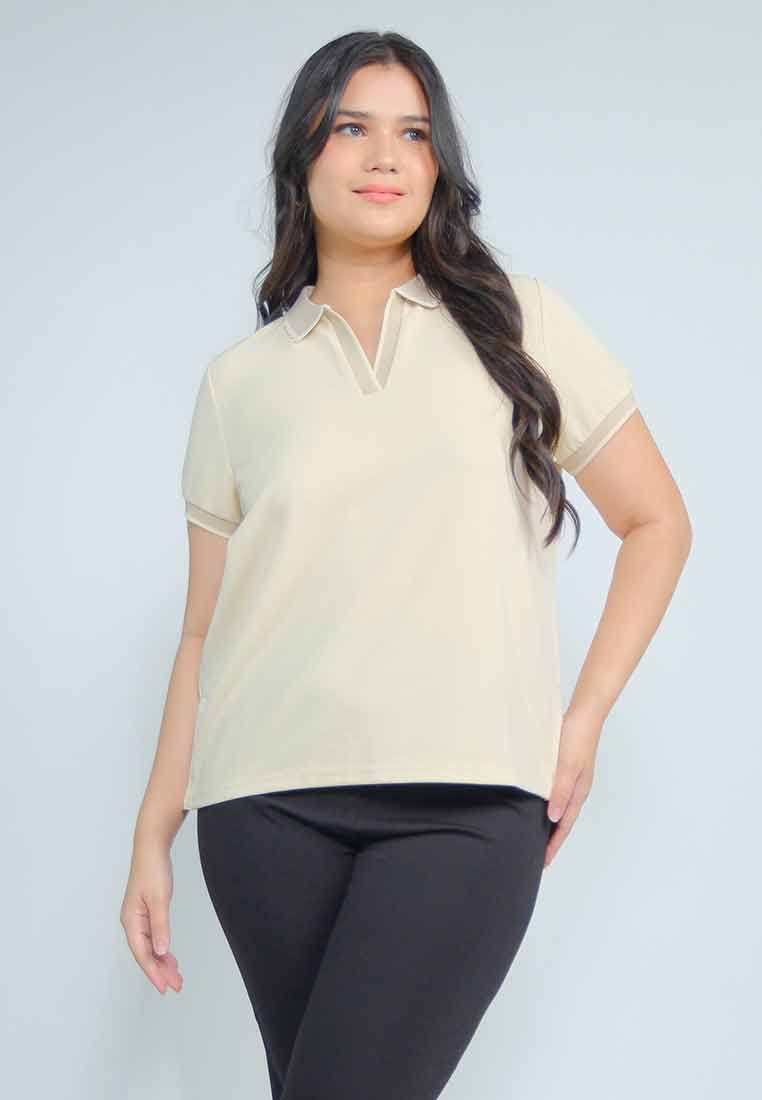 Milly Plus Size Ayzel Collared Knit Top with Contrast Edge