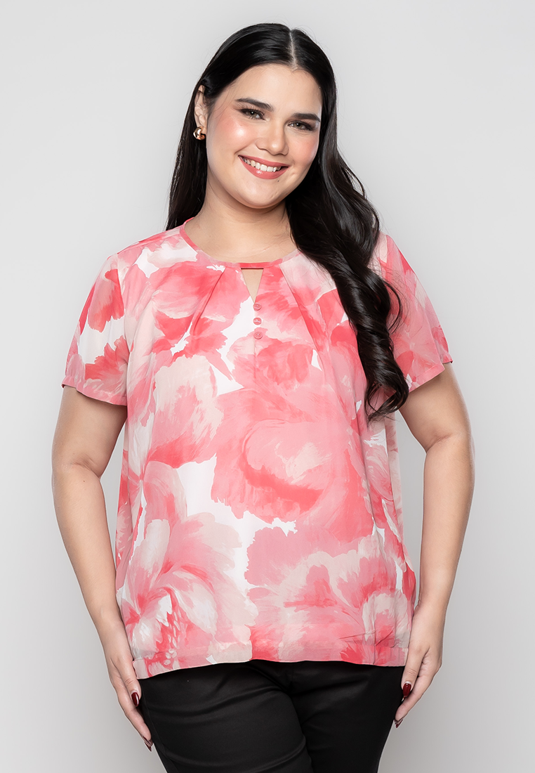 Milly Plus Size Audreanne Floral Print Top with Peek-A-Boo Detail