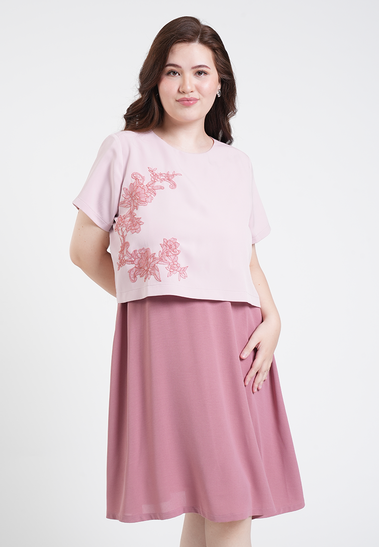 Milly Plus Size Samantha Floral Overlay A-Line Dress