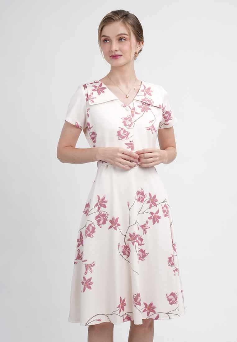 Zelina Vintage Floral Print A-Line Midi Dress