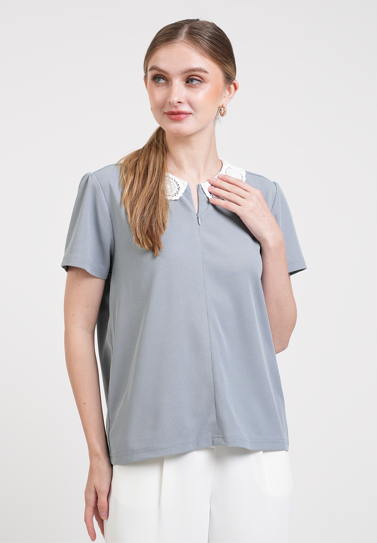 Gretchen Piped Quarter-Zip Top