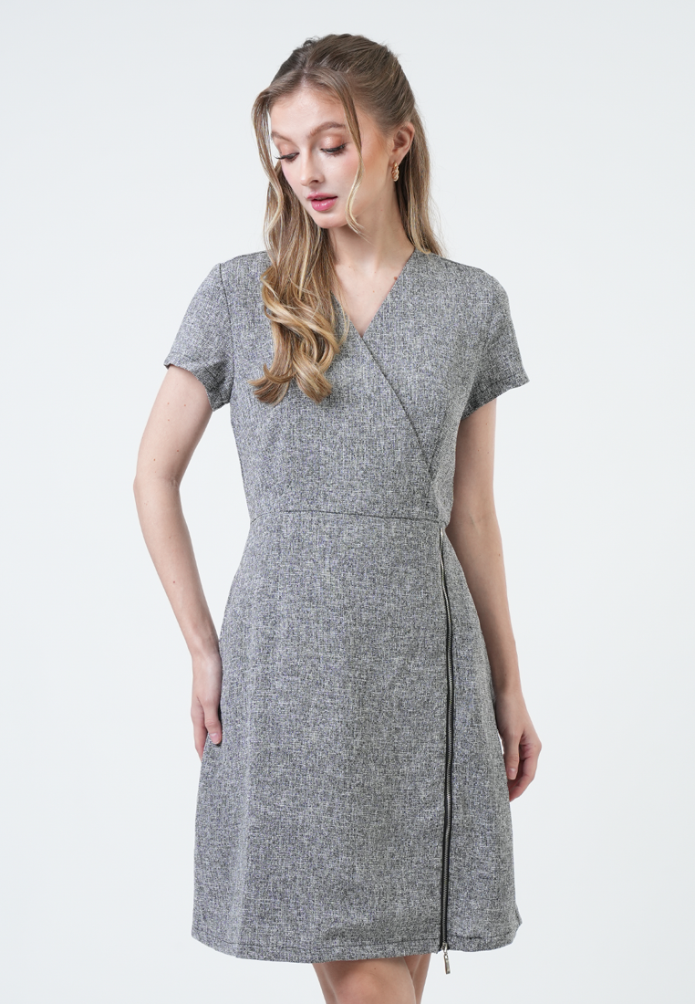 Mara Zip-Detail Tweed Shift Dress