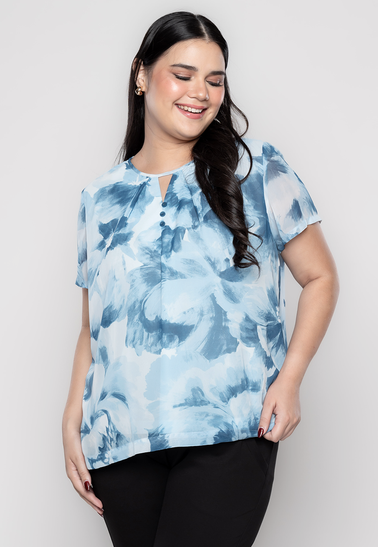Milly Plus Size Audreanne Floral Print Top with Peek-A-Boo Detail