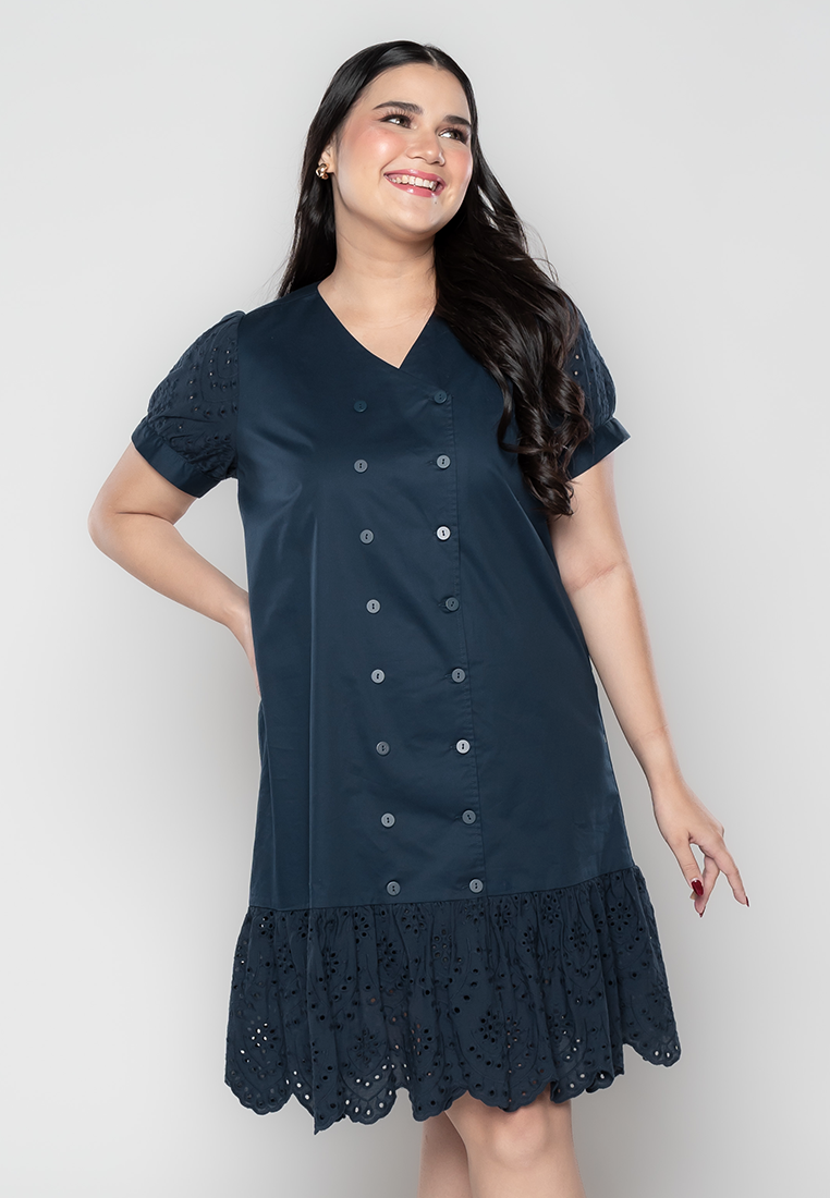 Milly Plus Size Robyn Double Breasted Dress with Eyelet Hem