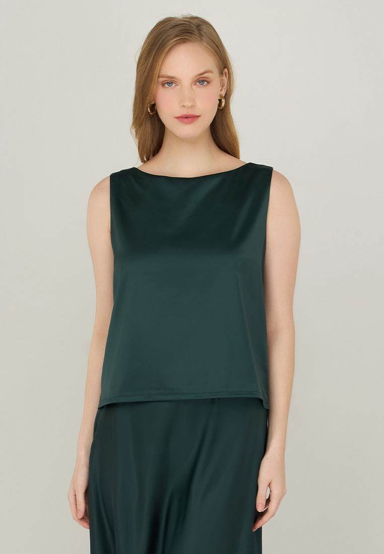 Maybelle Sleeveless Satin Boat Neck Top