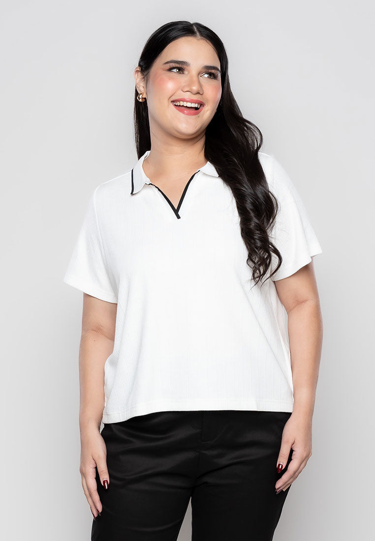 Milly Plus Size Keinyatta Collared Top in Knitted Fabric