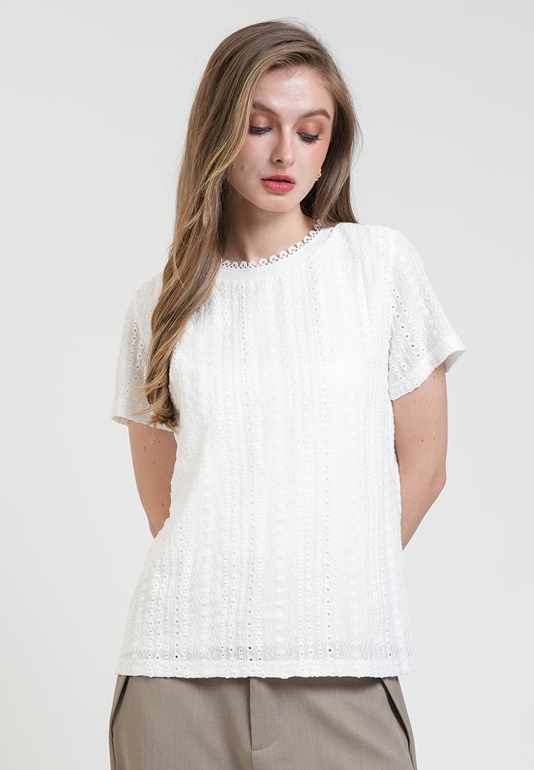 Arrabella Lace Trim Eyelet Top