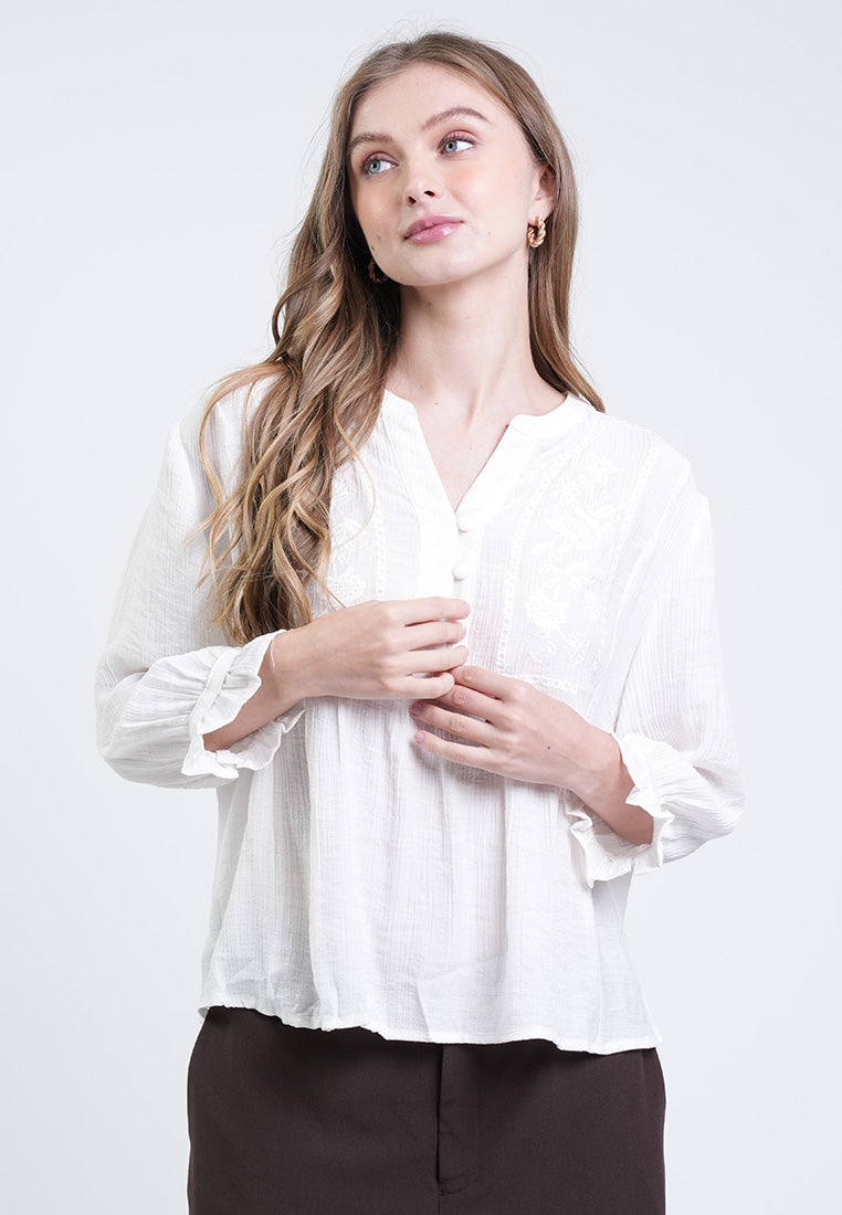 Gabriela Embroidered Crinkled Top