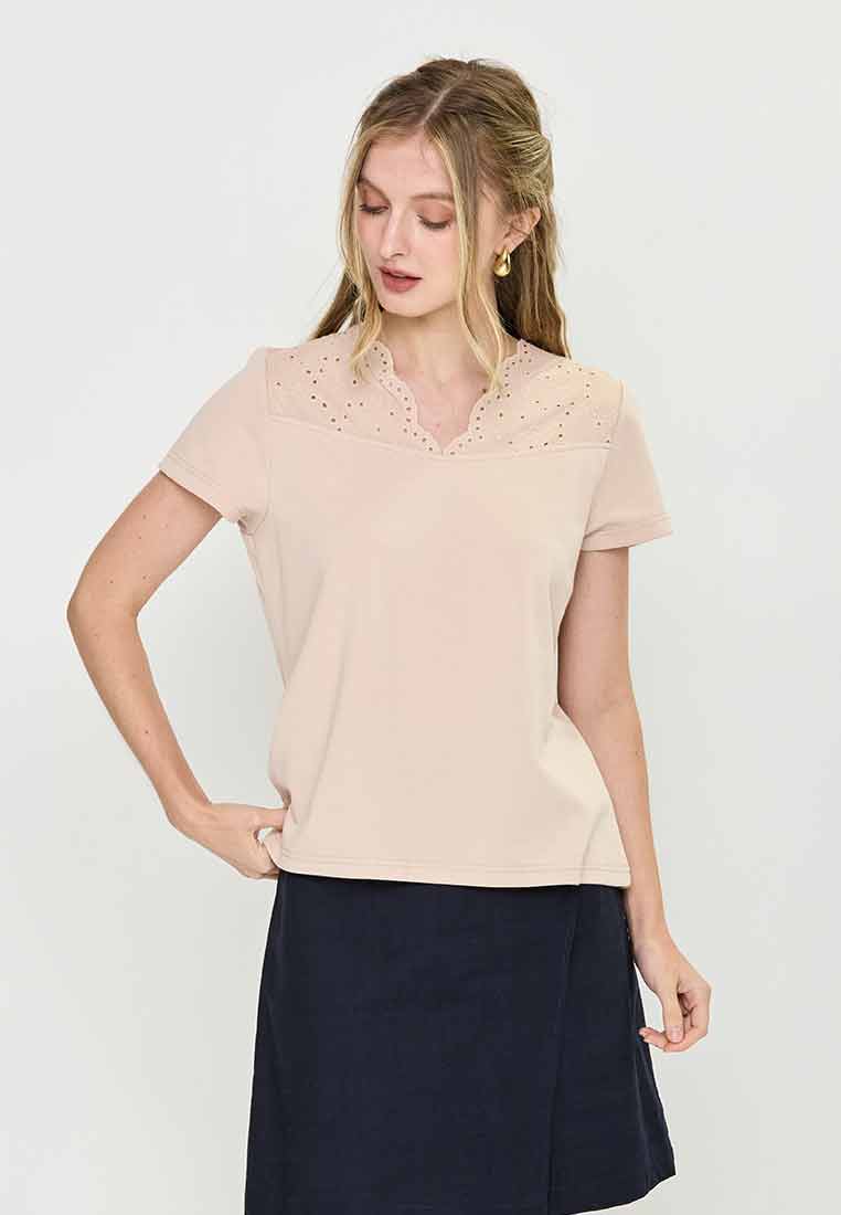 Britthany V-Neckline Knit Top with Eyelet Combi