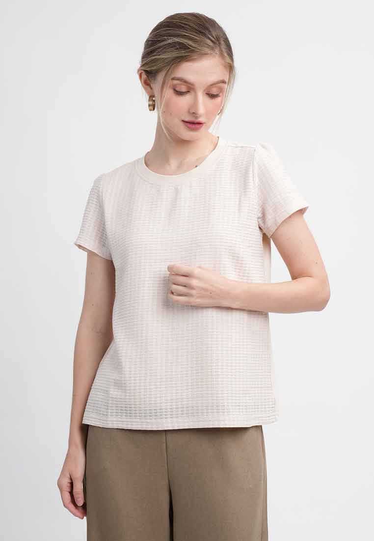 Vera Textured Woven Top with Short Puff Sleeves