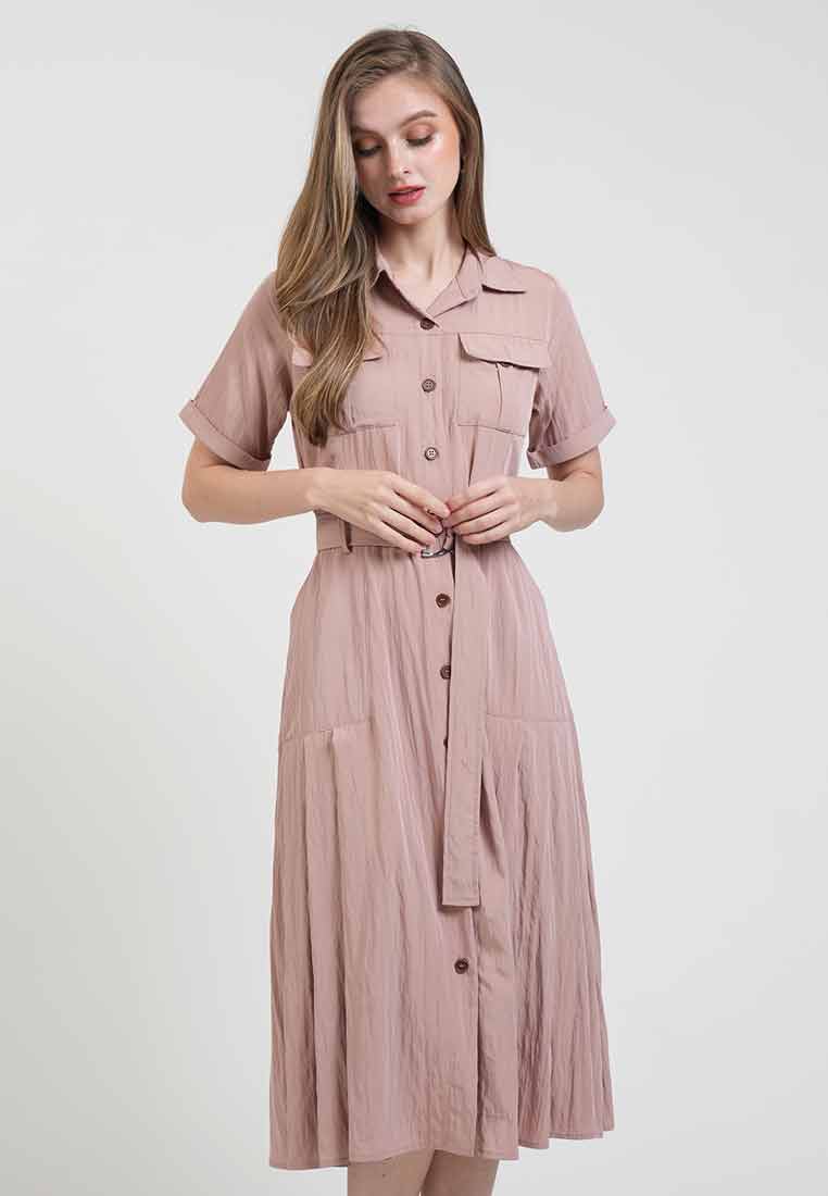 Daphne Button-Down Midi Dress with Belt