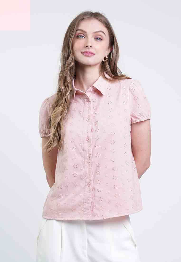 Gia Collared Eyelet Button-Down Top