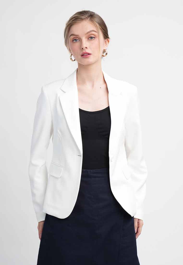 Eirene One-Button Workwear Blazer with Curved Hem