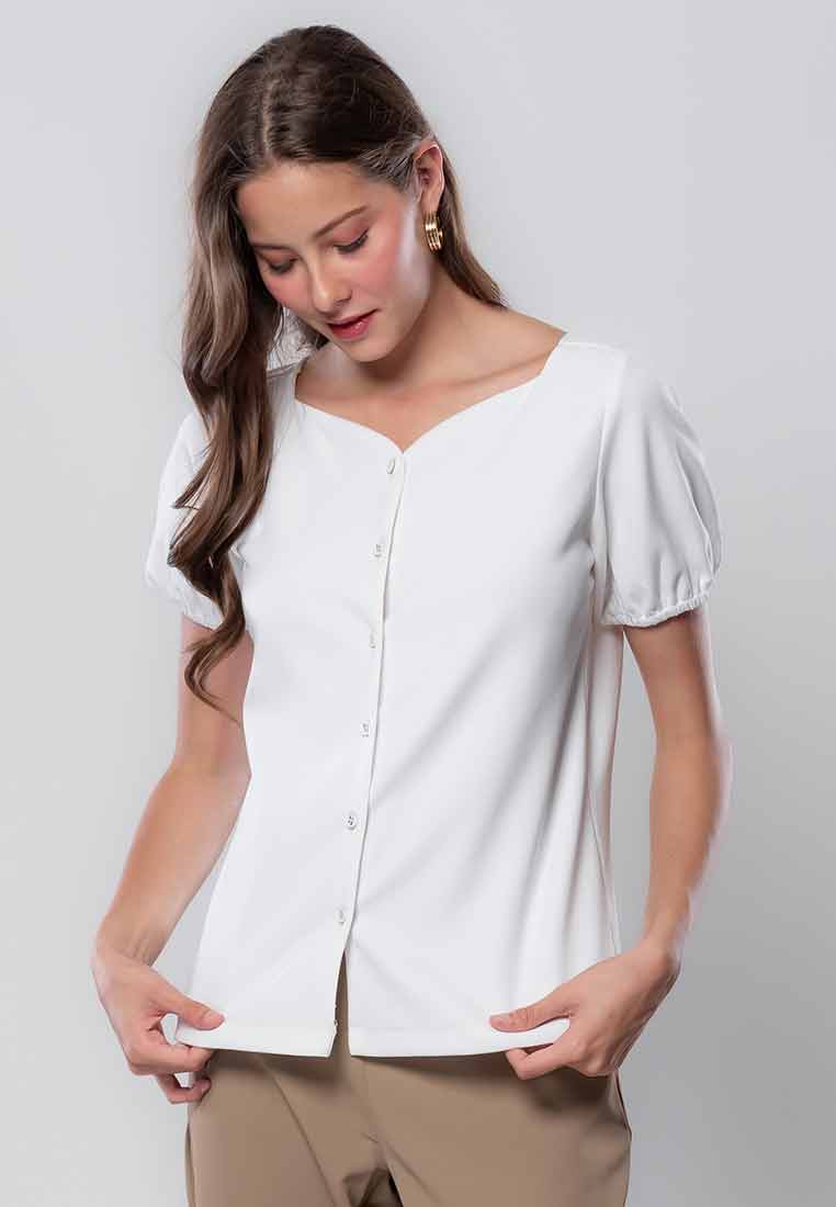 Lirienne Button-down Top with Sweetheart Neckline