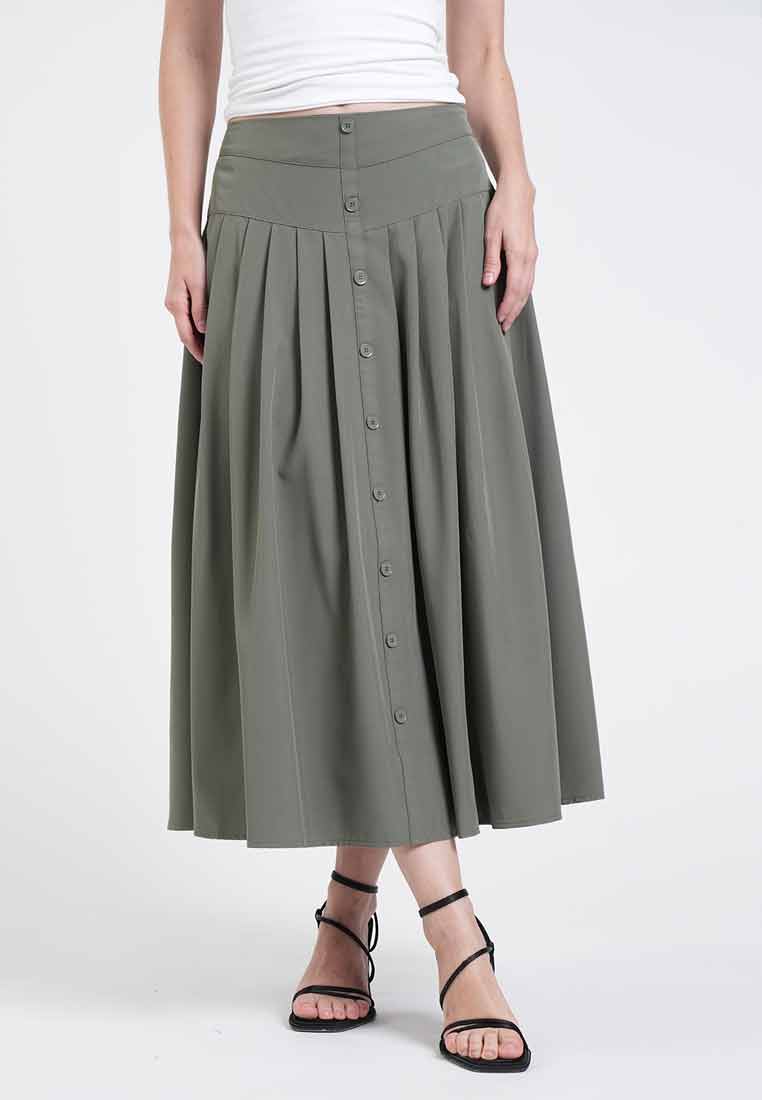 Kelsey Button A-Line Midi Skirt