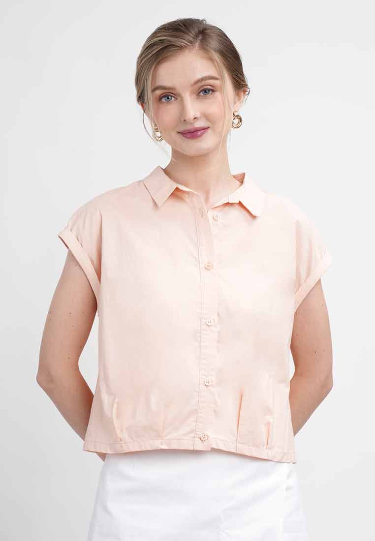 Odette Cropped Cap Sleeve Button-Up Shirt