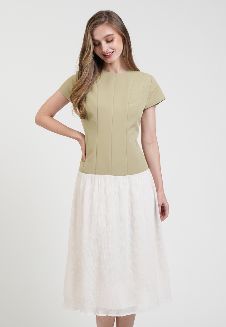 Claudine Structured Two-Tone Midi Dress