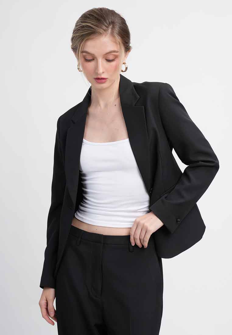 Eirene One-Button Workwear Blazer with Curved Hem