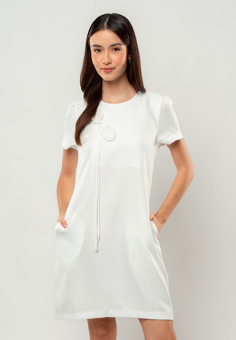 Denise Floral-Appliqué Shift Dress