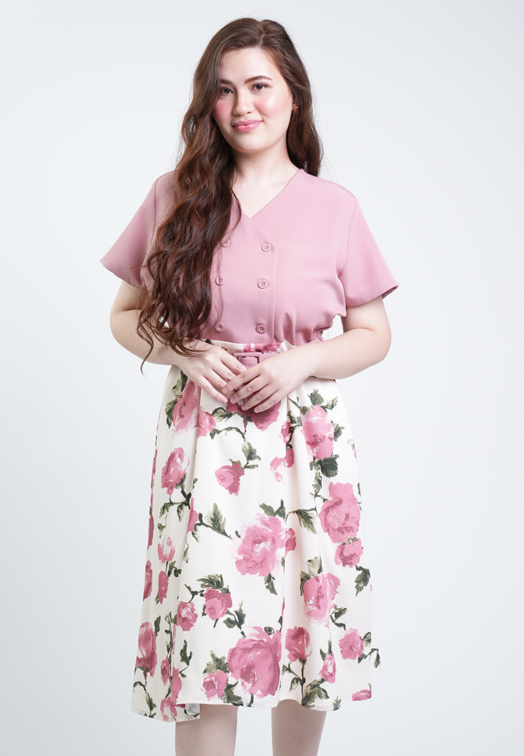 Milly Plus Size Flora Flutter Sleeve Double Breasted Belted A-Line Dress