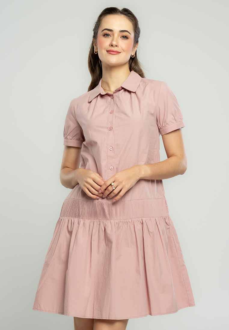Rosy Collared Shirt Dress