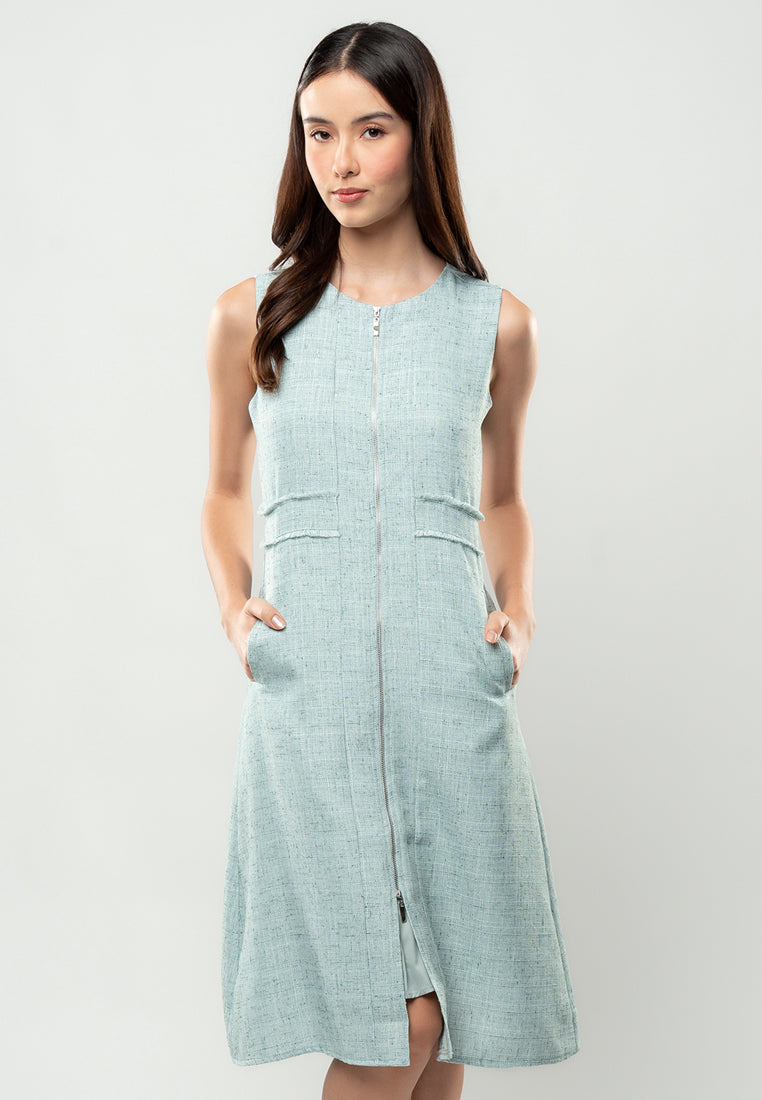 Isabelle Tweed Zip-Front Midi Dress