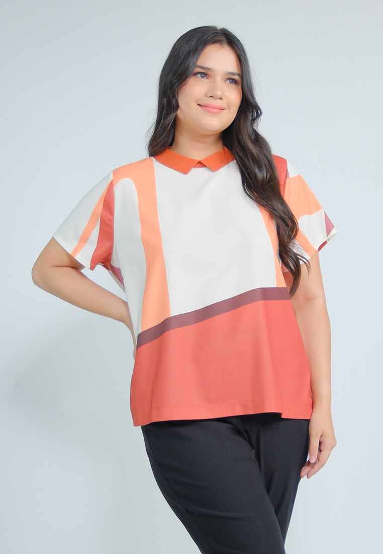 Milly Plus Size Mikayla Geometric Contrast Collar Top