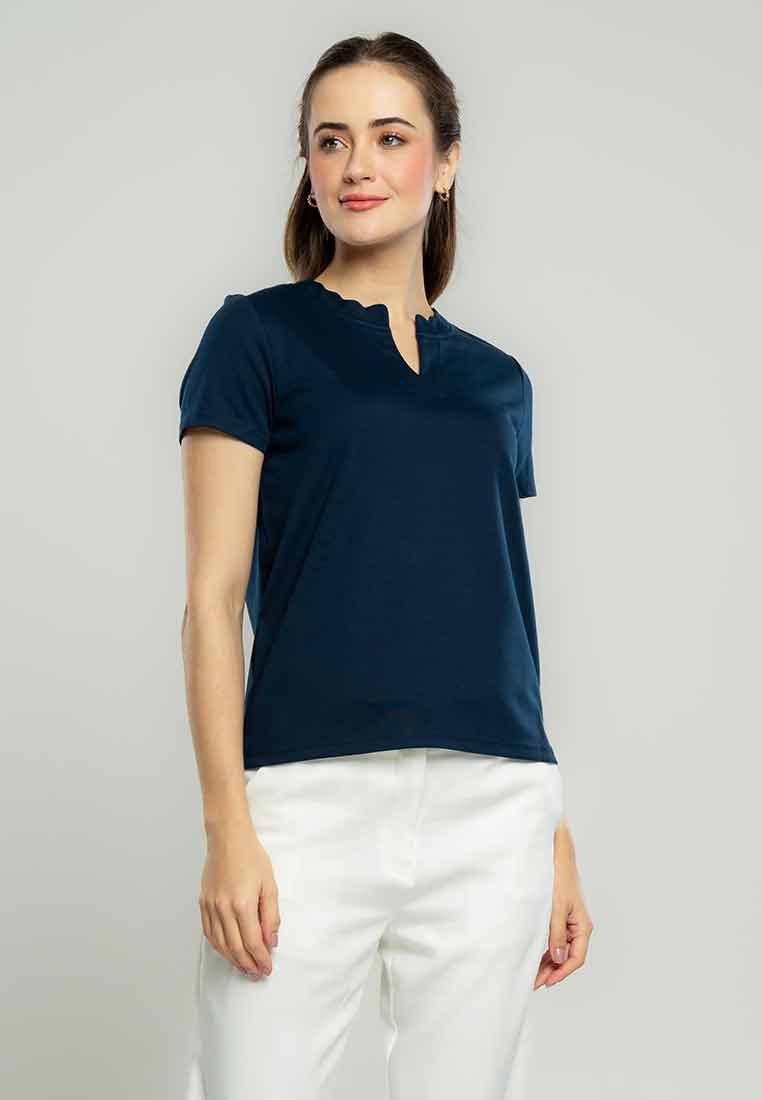 Elana Scallop-Edge Notch Neck Tee