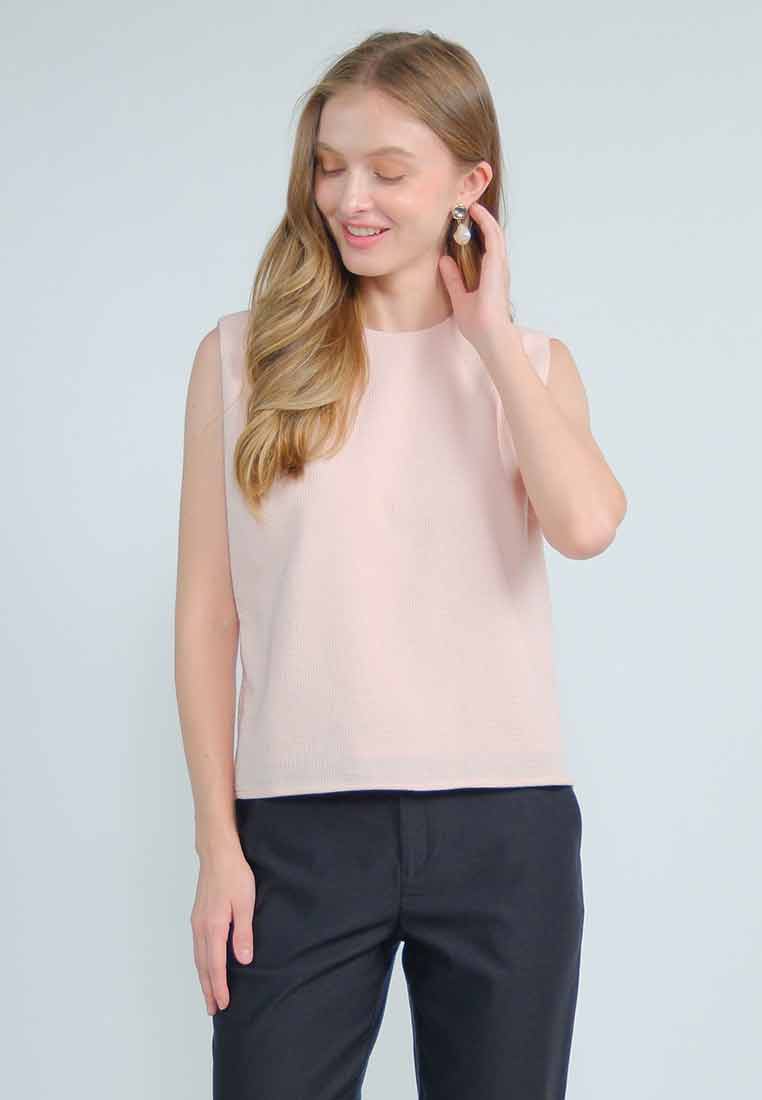 Veranice Sleeveless Tweed Top with Round Neckline