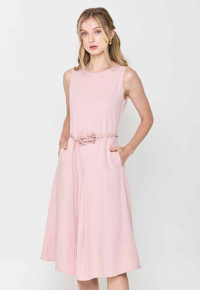 Ayleen Sleeveless Dress with Flower Belt