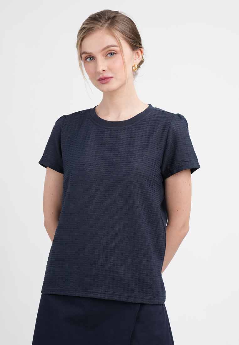 Vera Textured Woven Top with Short Puff Sleeves