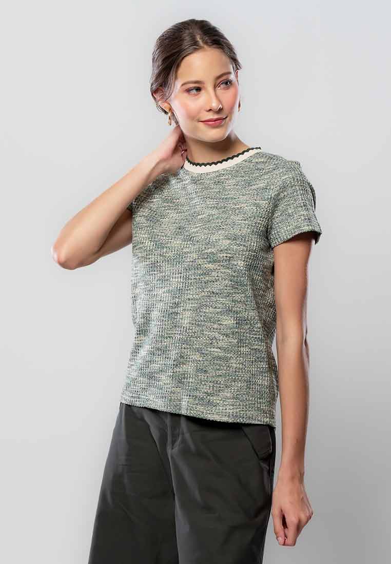 Marcelline Multicolor Knit Top with Scallop Ribbing