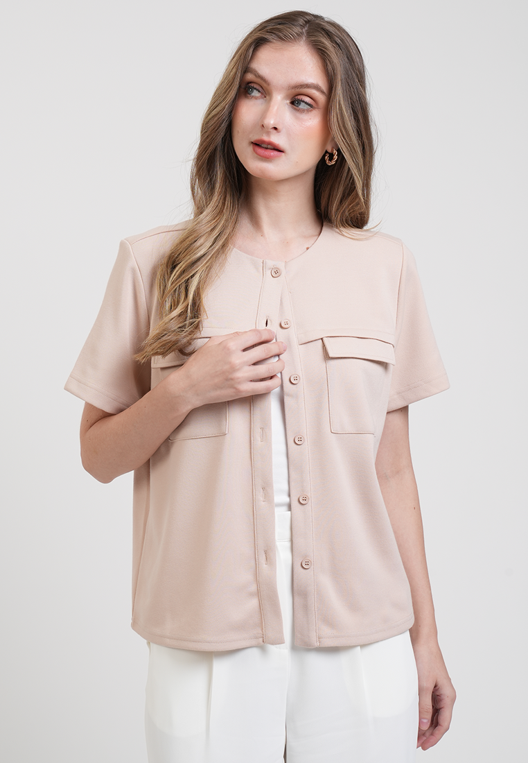 Jeannette Button-Front Knit Top