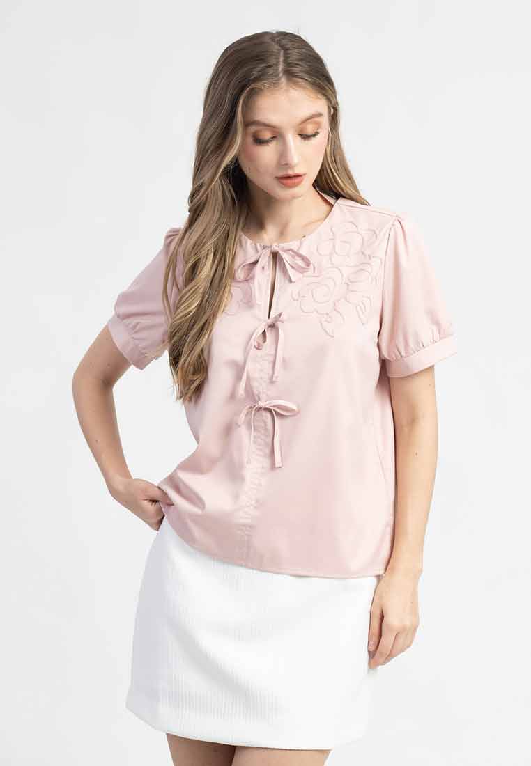 Elia Bow Front Top with Puff Short Sleeves