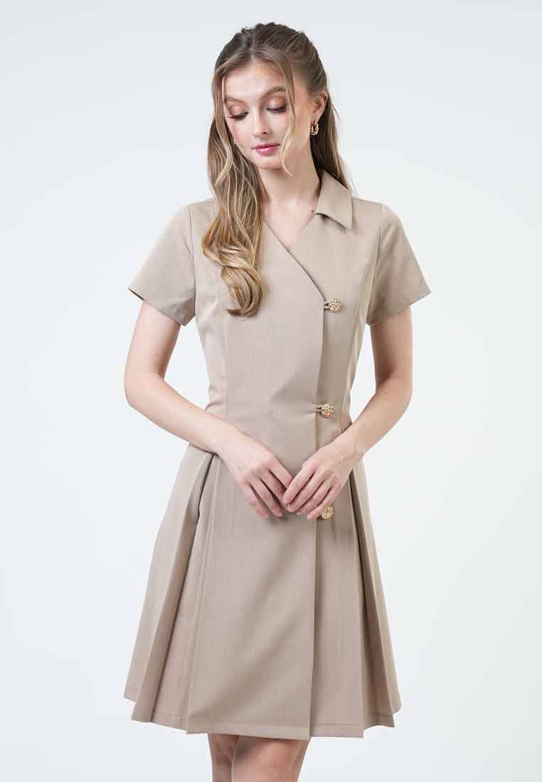 Marlowe Asymmetric Pleated Button-Front Dres