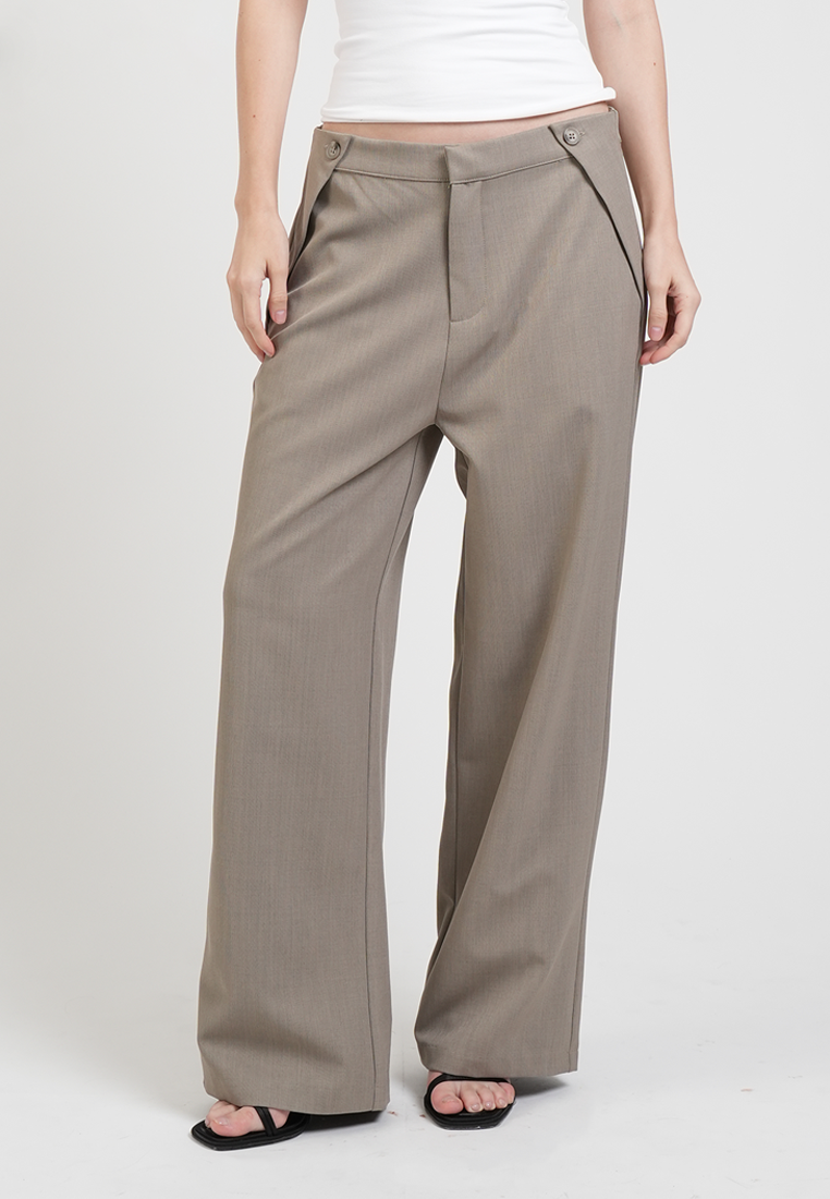Charlie Button-Accent Straight Pants